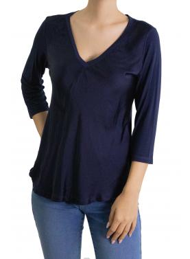 Maglia con scollo a V manica 3/4 tinta unita 